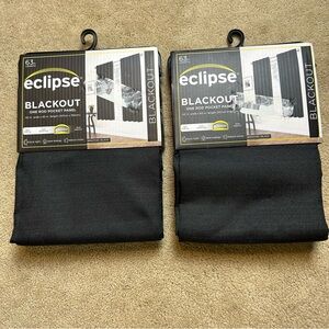 Eclipse blackout rod pocket panel curtain black braxton 2 panels New 42 x 63 in.